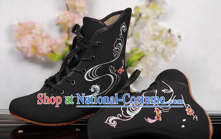 Traditional Chinese Ancient Shoes, China Handmade Embroidered Black Shoes, Princess Boots for Women