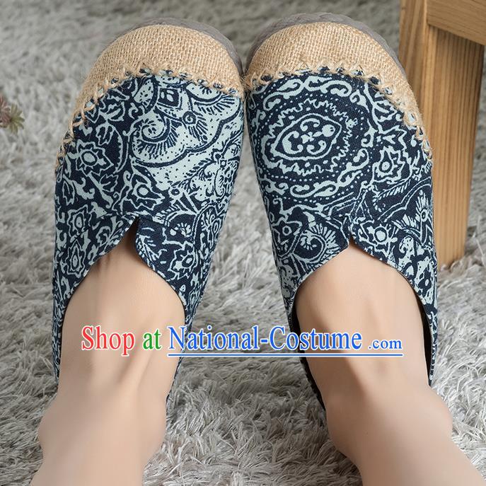 Traditional Chinese Shoes, China Handmade Linen Embroidered Navy Shoes, Ancient Princess Cloth Shoes for Women