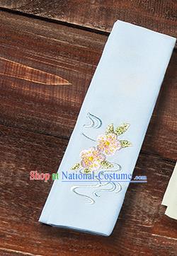 Traditional Ancient Chinese Young Lady Elegant Embroidered Peach Blossom Light Blue Snood Hairlace Bandeau for Women