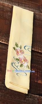 Traditional Ancient Chinese Young Lady Elegant Embroidered Peach Blossom Yellow Snood Hairlace Bandeau for Women