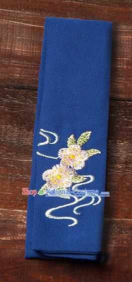 Traditional Ancient Chinese Young Lady Elegant Embroidered Peach Blossom Royalblue Snood Hairlace Bandeau for Women