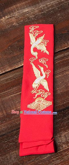 Traditional Ancient Chinese Young Lady Elegant Embroidered Crane Red Snood Hairlace Bandeau for Women