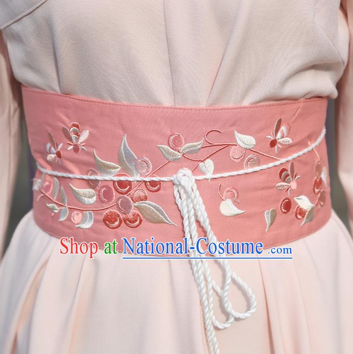 Traditional Ancient Chinese Young Lady Elegant Embroidered Pink Belt for Women