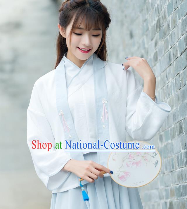 Traditional Ancient Chinese Costume, Elegant Hanfu Clothing Embroidered Slant Opening Blouse and Cardigan, China Han Dynasty Princess Elegant Cardigan for Women