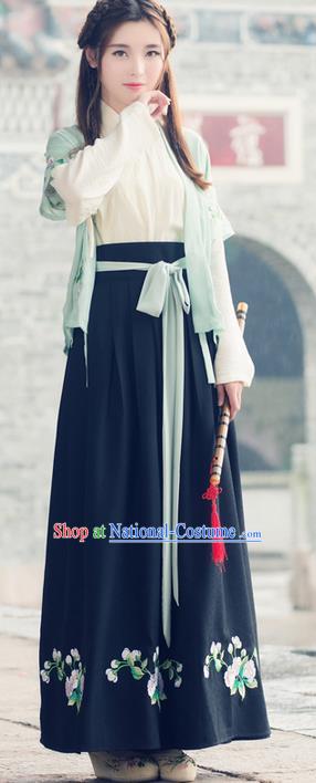 Traditional Ancient Chinese Costume, Elegant Hanfu Clothing Embroidered Green Half-Sleeves, China Han Dynasty Princess Elegant Clothing for Women