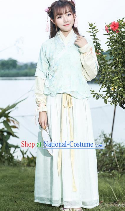 Traditional Ancient Chinese Young Lady Costume Embroidered Blouse and Slip Skirt Complete Set, Elegant Hanfu Suits Clothing Chinese Ming Dynasty Imperial Princess Dress Clothing for Women