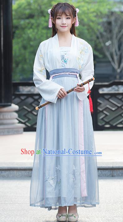 Traditional Ancient Chinese Young Lady Costume Embroidered Blouse and Slip Skirt Complete Set, Elegant Hanfu Suits Clothing Chinese Ming Dynasty Imperial Princess Dress Clothing for Women