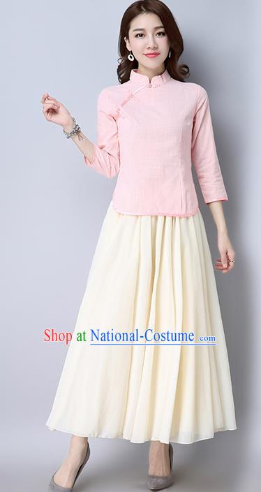 Traditional Chinese National Costume, Elegant Hanfu Pink Slant Opening Blouse, China Tang Suit Retro Plated Buttons Chirpaur Blouse Cheong-sam Upper Outer Garment Qipao Shirts Clothing for Women