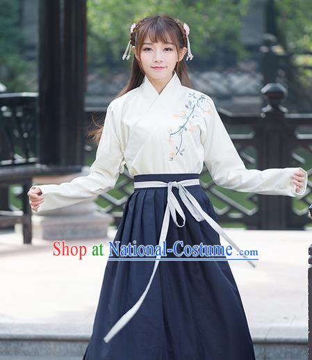 Traditional Ancient Chinese Young Lady Costume Embroidered Slant Opening Blouse, Elegant Hanfu Suits Clothing Chinese Ming Dynasty Imperial Princess Dress Clothing for Women