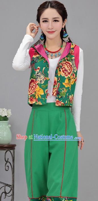 Traditional Chinese National Costume, Elegant Hanfu Vests Green Shirt, China Tang Suit Plated Buttons Chirpaur Blouse Cheong-sam Upper Outer Garment Qipao Shirts Vest Clothing for Women