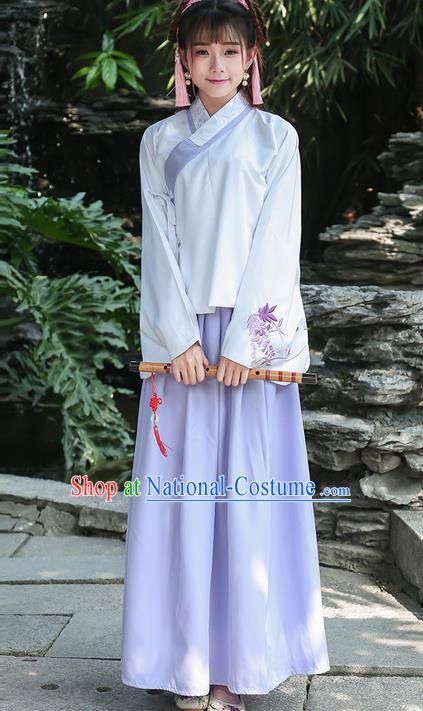 Traditional Ancient Chinese Costume, Elegant Hanfu Clothing Embroidered Slant Opening Blouse and Dress, China Ming Dynasty Princess Elegant Blouse and Slip Skirt Complete Set for Women