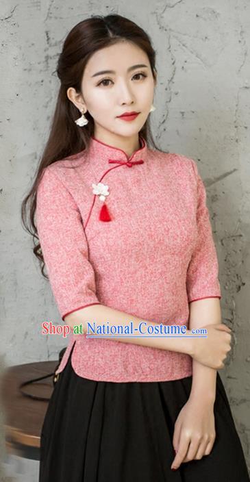 Traditional Chinese National Costume, Elegant Hanfu Embroidery Slant Opening Red Blouses, China Tang Suit Republic of China Plated Buttons Chirpaur Blouse Cheong-sam Upper Outer Garment Qipao Shirts Clothing for Women