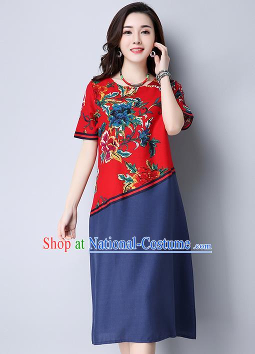 Traditional Ancient Chinese National Costume, Elegant Hanfu Printing Red Dress, China Tang Suit Chirpaur Garment Elegant Dress Clothing for Women