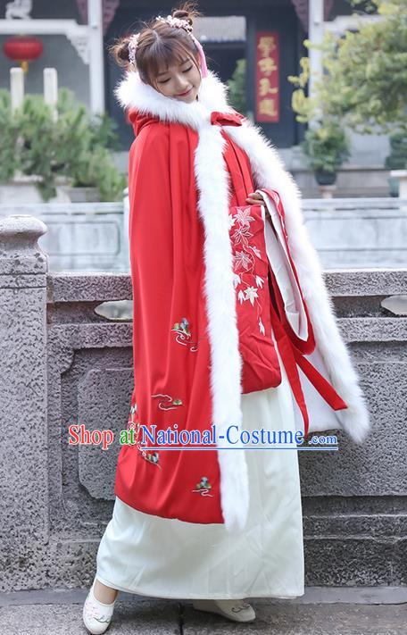 Traditional Chinese Ancient Ming Dynasty Princess Mantle Red Cape for Women