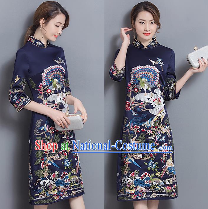 Traditional Ancient Chinese Young Women Cheongsam Dress Republic of China Tangsuit Stand Collar Blouse Dress Tang Suit Clothing for Women