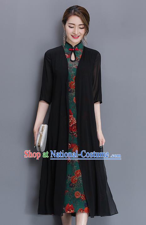 Traditional Ancient Chinese National Costume, Elegant Hanfu Mandarin Qipao Pattern Printing Dress, China Tang Suit Chirpaur Republic of China Cheongsam Upper Outer Garment Elegant Dress Clothing for Women