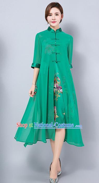 Traditional Ancient Chinese National Costume, Elegant Hanfu Mandarin Qipao Green Cardigan Dress, China Tang Suit Chirpaur Republic of China Cheongsam Upper Outer Garment Elegant Dress Clothing for Women