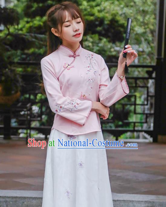 Traditional Ancient Chinese Young Women Cheongsam Dress Republic of China Tangsuit Stand Collar Blouse Dress Tang Suit Clothing for Women