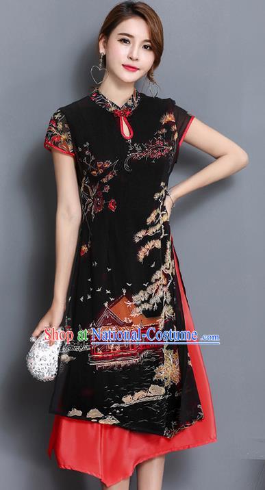 Traditional Ancient Chinese Young Women Cheongsam Dress Republic of China Tangsuit Stand Collar Blouse Dress Tang Suit Clothing for Women