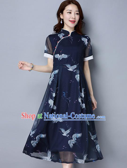 Traditional Ancient Chinese National Costume, Elegant Hanfu Mandarin Qipao Printing Crane Dress, China Tang Suit Upper Outer Garment Elegant Dress Clothing for Women