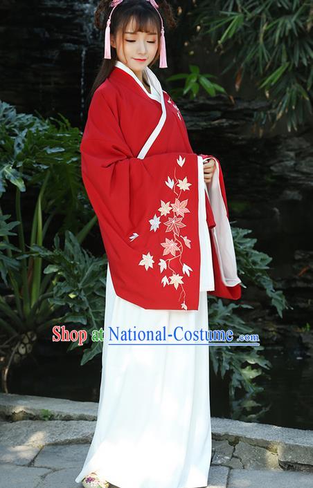 Traditional Ancient Chinese Young Lady Costume Printing Slant Opening Embroidered Cardigan Blouse and Slip Skirt Complete Set, Elegant Hanfu Suits Clothing Chinese Ming Dynasty Imperial Princess Dress Clothing for Women