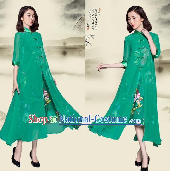 Traditional Ancient Chinese Young Women Cheongsam Dress Republic of China Tangsuit Stand Collar Blouse Dress Tang Suit Clothing for Women