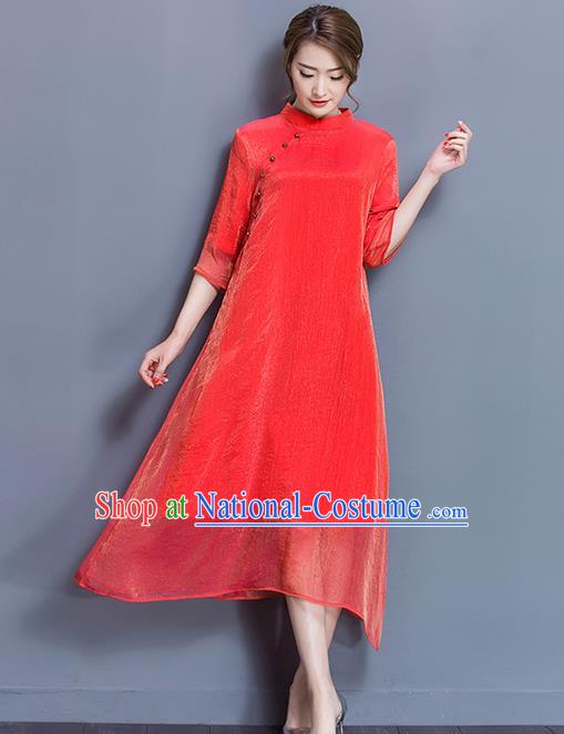 Traditional Ancient Chinese Young Women Cheongsam Dress Republic of China Tangsuit Stand Collar Blouse Dress Tang Suit Clothing for Women