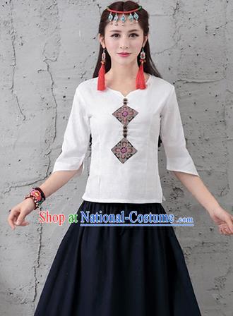 Traditional Chinese National Costume, Elegant Hanfu Embroidery T-Shirt, China Tang Suit Republic of China Plated Buttons Chirpaur Blouse Cheong-sam Upper Outer Garment Qipao Shirts Clothing for Women