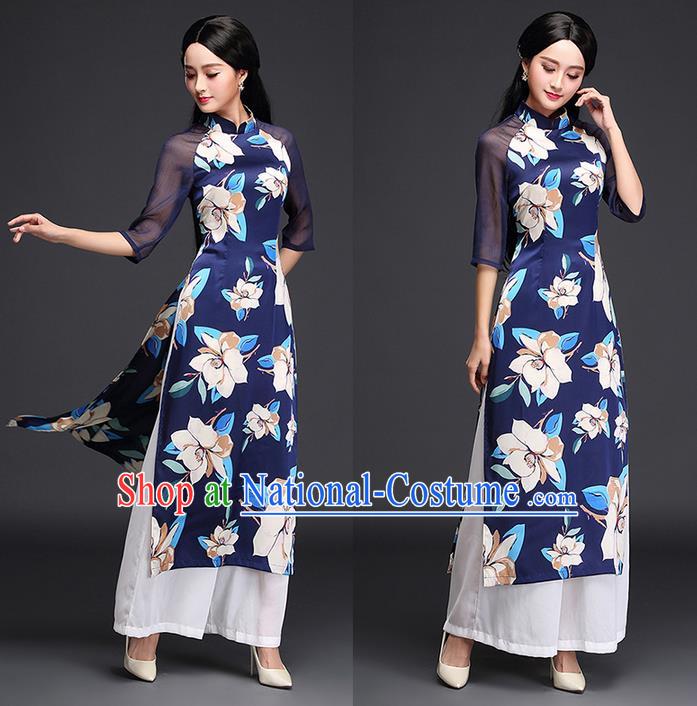 Traditional Ancient Chinese Young Women Cheongsam Dress Republic of China Tangsuit Stand Collar Blouse Dress Tang Suit Clothing for Women