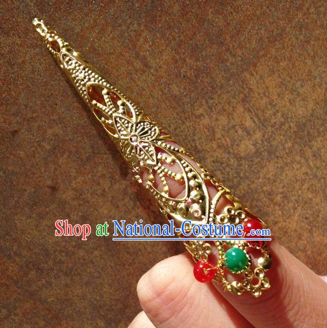 Traditional Ancient Chinese Imperial Consort Jewellery Accessories, Chinese Qing Dynasty Manchu Palace Lady Pierced Long Nail Wrap, Chinese Mandarin Imperial Concubine Finger Nails Decoration Accessories for Women