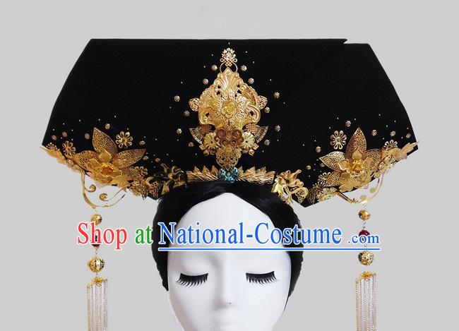 Traditional Ancient Chinese Imperial Consort Hair Jewellery Accessories, Chinese Qing Dynasty Manchu Palace Lady Headwear Zhen Huan Big La fin Tassel Headpiece, Chinese Mandarin Imperial Concubine Flag Head Hat Decoration Accessories for Women