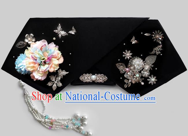 Traditional Ancient Chinese Imperial Consort Hair Jewellery Accessories, Chinese Qing Dynasty Manchu Palace Lady Headwear Zhen Huan Big La fin Pearls Tassel Headpiece, Chinese Mandarin Imperial Concubine Flag Head Hat Decoration Accessories for Women