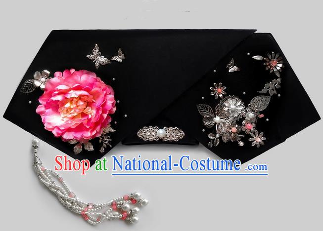 Traditional Ancient Chinese Hair Jewellery Accessories, Chinese Qing Dynasty Manchu Palace Lady Headwear Zhen Huan Big La fin Pink Flowers Beads Tassel Headpiece, Chinese Mandarin Imperial Concubine Flag Head Hat Decoration Accessories for Women