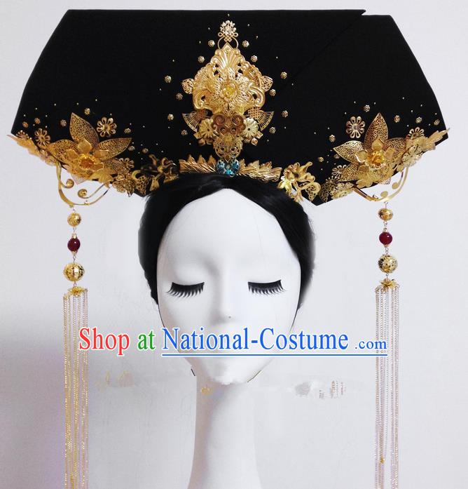 Traditional Ancient Chinese Imperial Consort Hair Jewellery Accessories, Chinese Qing Dynasty Manchu Palace Lady Headwear Zhen Huan Tassel Big La fin Headpiece, Chinese Mandarin Imperial Concubine Flag Head Hat Decoration Accessories for Women