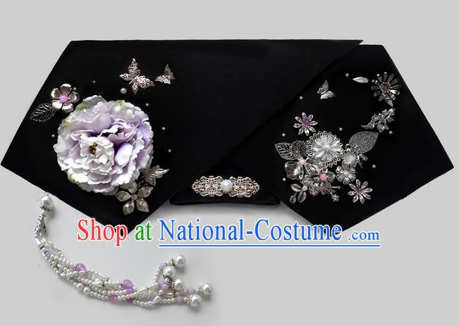 Traditional Ancient Chinese Hair Jewellery Accessories, Chinese Qing Dynasty Manchu Palace Lady Headwear Zhen Huan Big La fin Flowers Beads Pendant Headpiece, Chinese Mandarin Imperial Concubine Flag Head Hat Decoration Accessories for Women