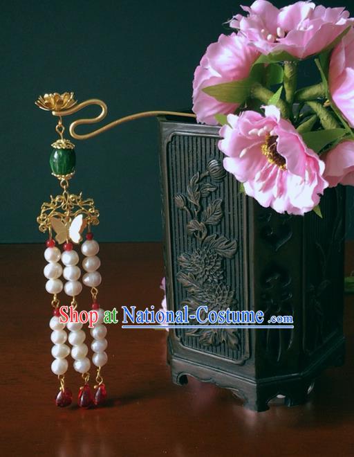 Traditional Handmade Chinese Ancient Classical Hair Accessories Barrettes Hairpin, Pearl Tassel Step Shake Hair Sticks Hair Jewellery, Hair Fascinators Hairpins for Women