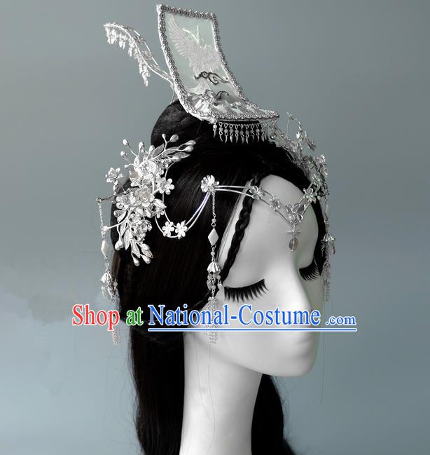 Traditional Handmade Chinese Ancient Classical Hair Accessories Bride Wedding Barrettes Frontlet Hair Coronet Complete Set, Xiuhe Suit Tassel Hair Sticks Hair Jewellery, Hair Fascinators Hairpins for Women