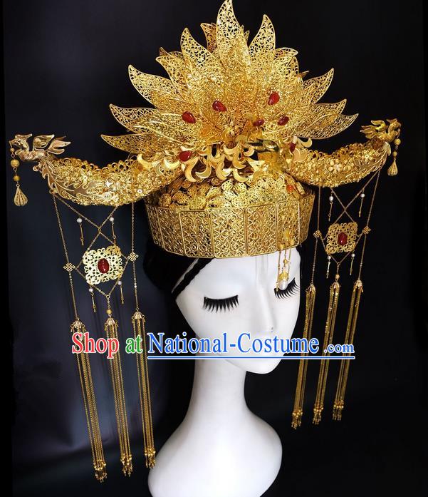 Traditional Handmade Chinese Ancient Classical Hair Accessories Bride Wedding Barrettes Phoenix Coronet Complete Set, Empress Hair Sticks Hair Jewellery, Hair Fascinators Hairpins for Women