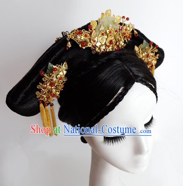 Traditional Handmade Chinese Ancient Classical Hair Accessories Bride Wedding Barrettes Xiuhe Suit Hairpin Complete Set, Hanfu Princess Wedding Hair Sticks Hair Jewellery, Hair Fascinators Hairpins for Women