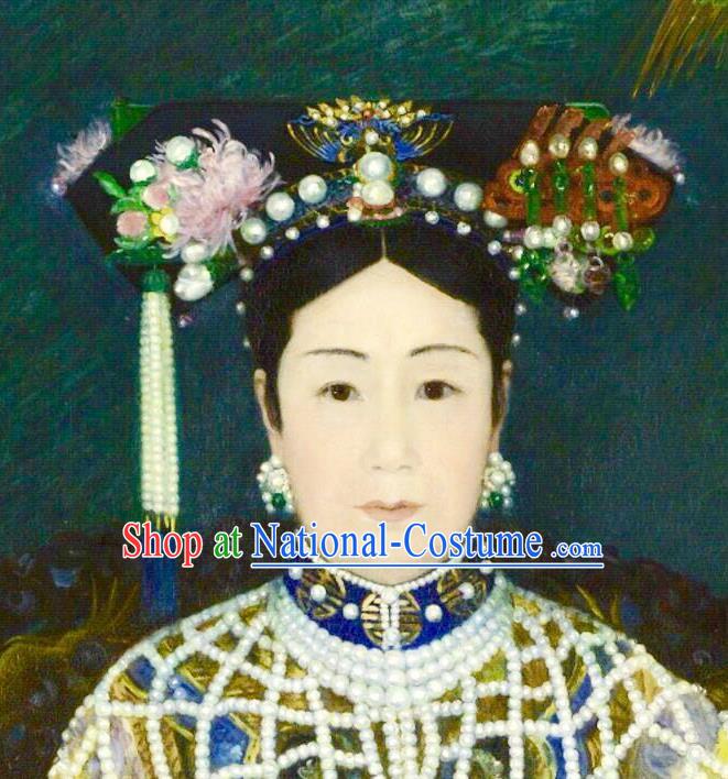 Traditional Ancient Chinese Hair Jewellery Accessories, Chinese Qing Dynasty Manchu Palace Lady Headwear and Wigs Empress Dowager Cixi Big La fin Headpiece, Chinese Mandarin Flag Head Hat Decoration Accessories for Women