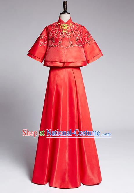 Traditional Ancient Chinese Costume Xiuhe Suits, Chinese Style Wedding Dress Red Restoring Ancient Longfeng Dragon and Phoenix Flown, Bride Toast Cheongsam for Women