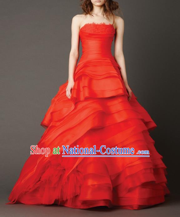 Traditional Chinese Wedding Costume Evening Dress, Chinese Style Wedding Red Dress, Bride Toast Bubble Dress for Women