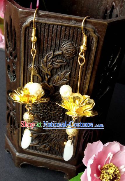 Traditional Handmade Chinese Ancient Classical Accessories, Chinese Eardrop Long Pearl Tassel Jewellery Earrings Hanfu Lotus Earbob for Women