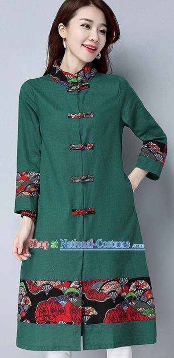 Traditional Chinese National Costume, Elegant Hanfu Stand Collar Green Coat, China Tang Suit Plated Buttons Cape, Upper Outer Garment Dust Coat Clothing for Women