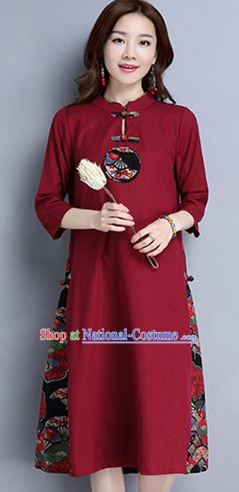 Traditional Ancient Chinese National Costume, Elegant Hanfu Mandarin Qipao Matching Color Red Dress, China Tang Suit Cheongsam Upper Outer Garment Elegant Dress Clothing for Women