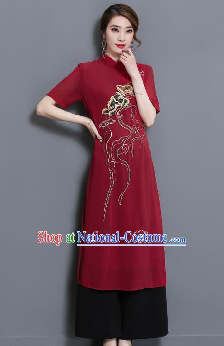 Traditional Ancient Chinese Young Women Cheongsam Dress Republic of China Tangsuit Stand Collar Blouse Dress Tang Suit Clothing for Women