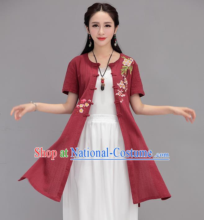 Traditional Ancient Chinese National Costume, Elegant Hanfu Embroidered Cardigan Coat, China Tang Suit Plated Buttons Cape, Upper Outer Garment Dust Coat Cloak Clothing for Women