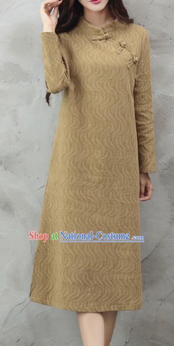 Traditional Chinese National Costume, Elegant Hanfu Brown Slant Opening Dress, China Tang Suit Chirpaur Cheongsam Garment Elegant Dress Clothing for Women