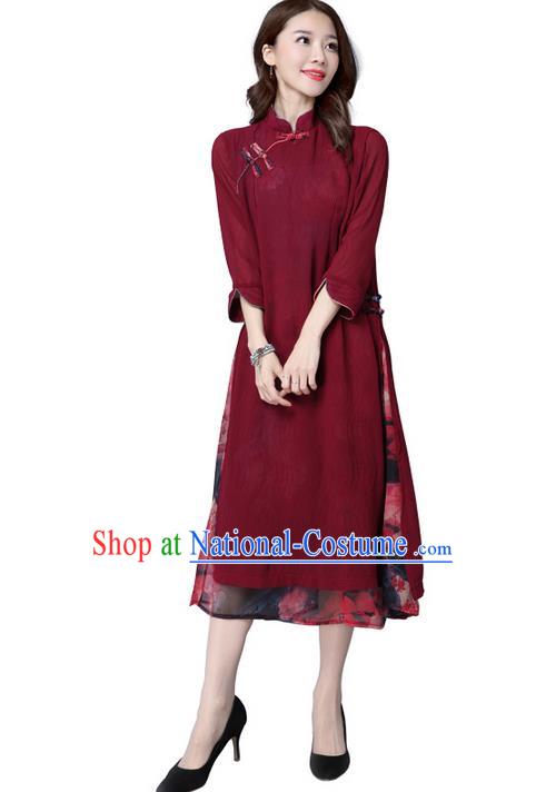 Traditional Ancient Chinese Young Women Cheongsam Dress Republic of China Tangsuit Stand Collar Blouse Dress Tang Suit Clothing for Women