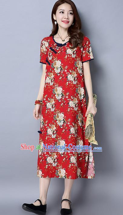 Traditional Ancient Chinese National Costume, Elegant Hanfu Linen Red Cheongsam Dress, China Tang Suit Upper Outer Garment Elegant Dress Clothing for Women